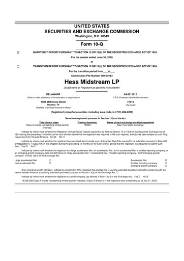 Vorschaubild Hess Midstream 10-Q Quartalsbericht 2020 