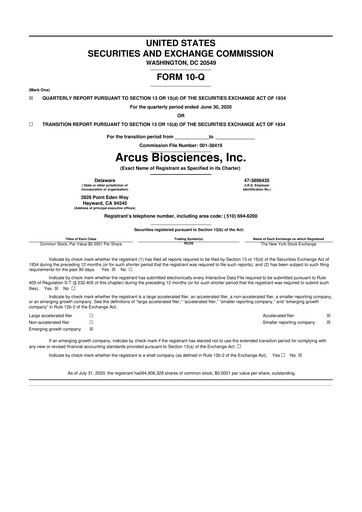 Thumbnail Arcus Biosciences
 10-Q Quarterly Report FY2020 