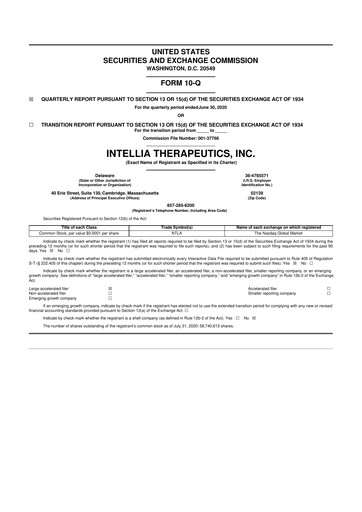 Thumbnail Intellia Therapeutics 10-Q Quarterly Report FY2020 