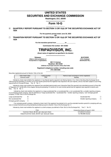 Thumbnail TripAdvisor 10-Q Quarterly Report FY2020 