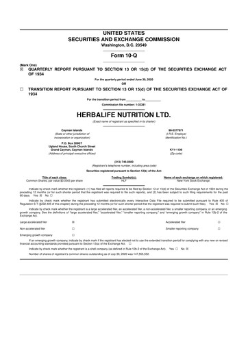 Thumbnail Herbalife 10-Q Quarterly Report FY2020 