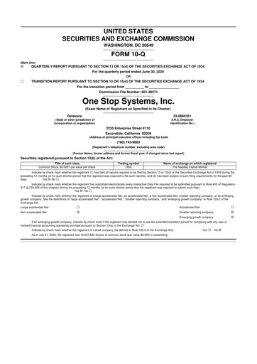 Thumbnail One Stop Systems 10-Q Quarterly Report FY2020 