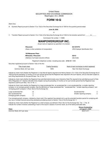 Thumbnail ManpowerGroup 10-Q Quarterly Report FY2020 
