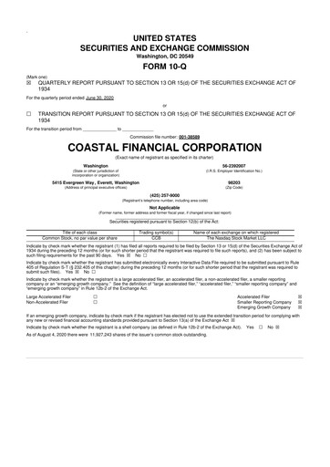 Thumbnail Coastal Financial Corporation 10-Q Quarterly Report FY2020 