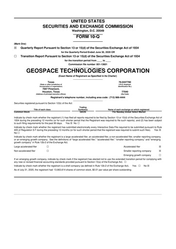 Thumbnail Geospace Technologies
 10-Q Quarterly Report FY2020 