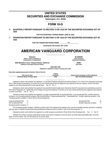 Miniature American Vanguard 10-Q Rapport trimestriel 2020 