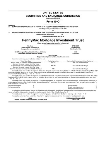 Thumbnail PennyMac Mortgage Investment Trust 10-Q Quarterly Report FY 