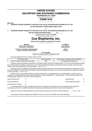 Miniature Cue Biopharma 10-Q Rapport trimestriel 2020 