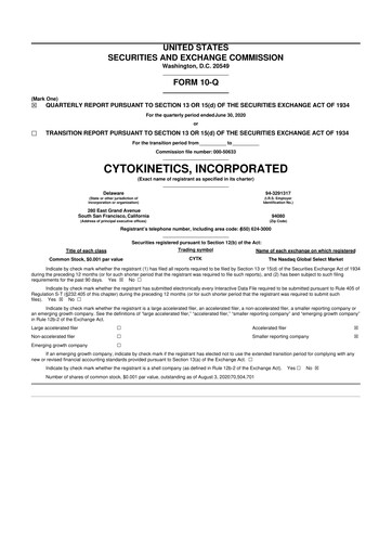 Thumbnail Cytokinetics
 10-Q Quarterly Report FY2020 