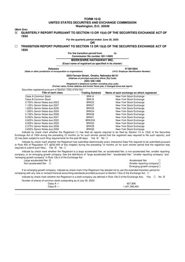 Vorschaubild Berkshire Hathaway  10-Q Quartalsbericht 2020 