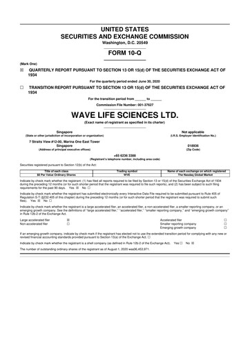 Thumbnail Wave Life Sciences 10-Q Quarterly Report FY 