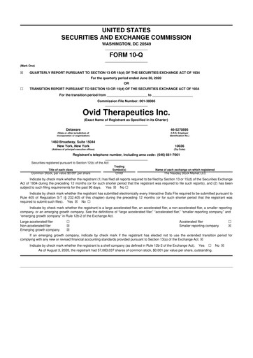 Thumbnail Ovid Therapeutics
 10-Q Quarterly Report FY2020 