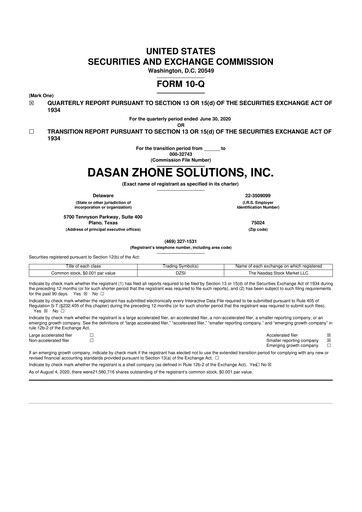 Miniature DZS Inc 10-Q Rapport trimestriel 2020 