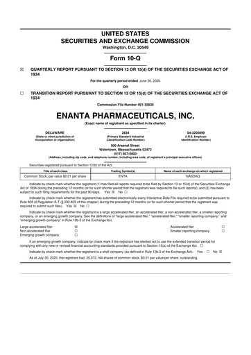 Thumbnail Enanta Pharmaceuticals
 10-Q Quarterly Report FY2020 