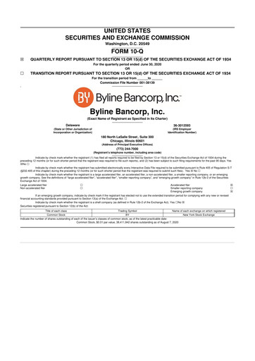 Miniature Byline Bancorp 10-Q Rapport trimestriel 2020 