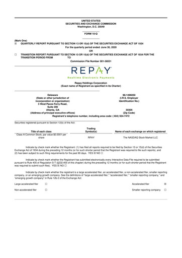 Thumbnail Repay Holdings 10-Q Quarterly Report FY 