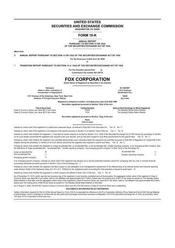 Thumbnail Fox Corporation 10-K Annual Report 2020
