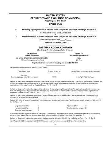 Thumbnail Eastman Kodak Company 10-Q Quarterly Report FY2020 