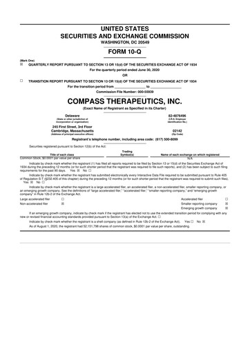 Thumbnail Compass Therapeutics 10-Q Quarterly Report FY2020 