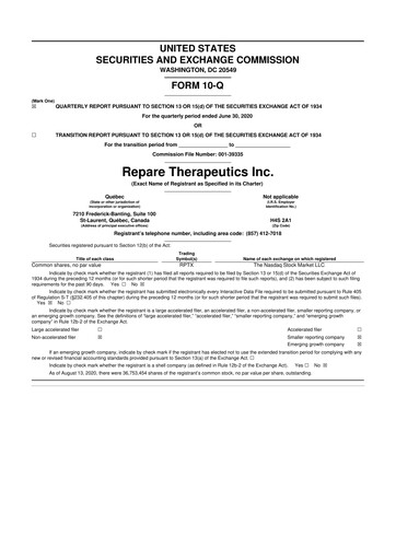 Thumbnail Repare Therapeutics 10-Q Quarterly Report FY2020 