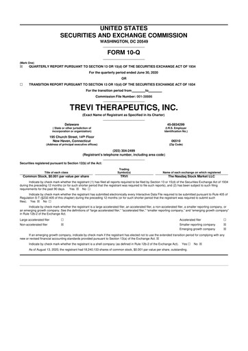 Thumbnail Trevi Therapeutics 10-Q Quarterly Report FY2020 