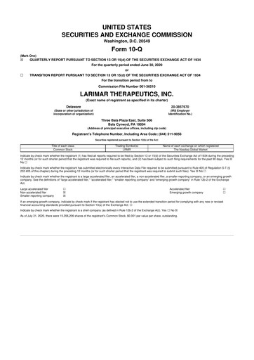 Thumbnail Larimar Therapeutics 10-Q Quarterly Report FY2020 