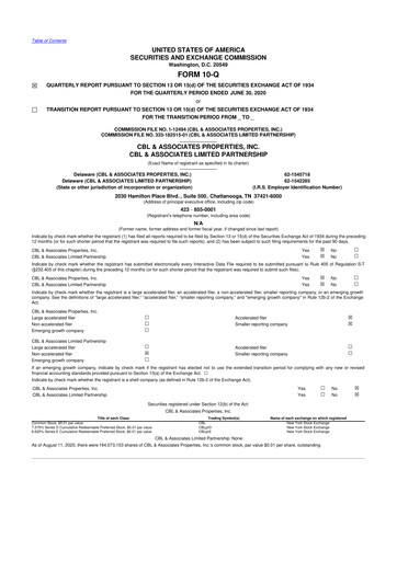 Thumbnail CBL Properties
 10-Q Quarterly Report FY 