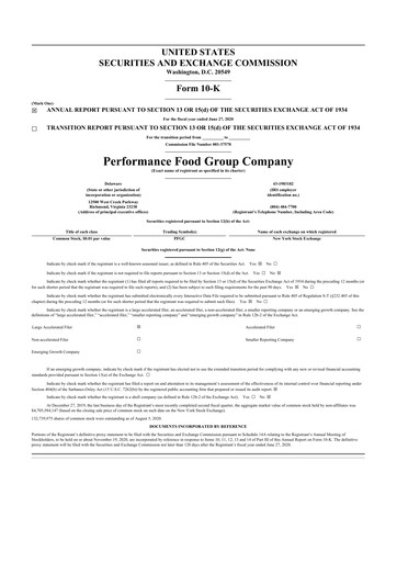 Thumbnail Performance Food Group 10-K Annual Report 2020