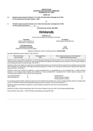 Thumbnail Kirkland's 10-Q Quarterly Report FY2020 