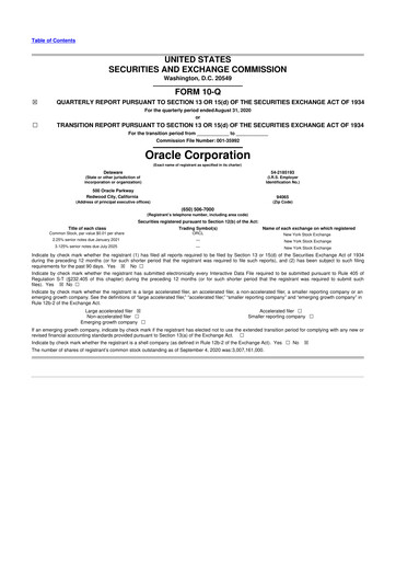 Thumbnail Oracle 10-Q Quarterly Report FY2021 