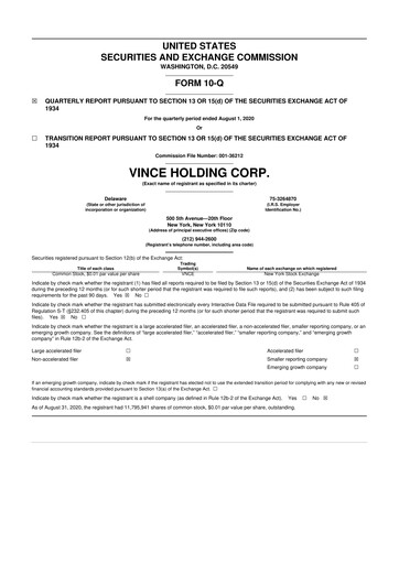 Thumbnail Vince Holding 10-Q Quarterly Report FY2020 