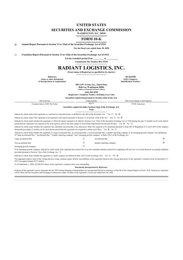 Thumbnail Radiant Logistics
 10-K Annual Report 2020