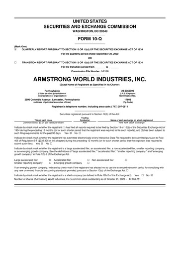 Vorschaubild Armstrong World Industries
 10-Q Quartalsbericht 2020 