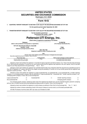 Thumbnail Patterson-UTI Energy 10-Q Quarterly Report FY2020 
