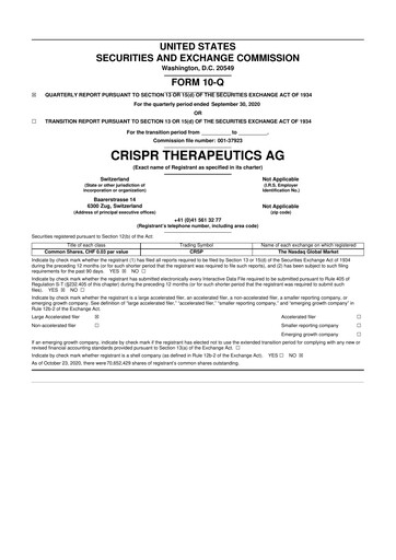 Thumbnail CRISPR Therapeutics 10-Q Quarterly Report FY2020 