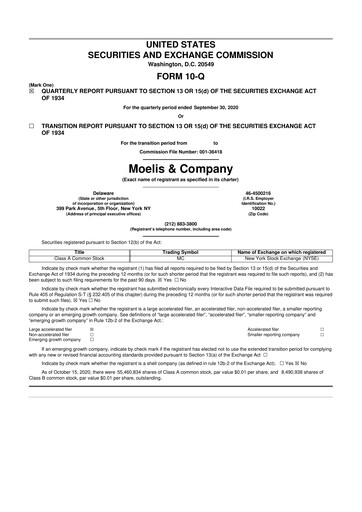Miniature Moelis & Company 10-Q Rapport trimestriel 2020 