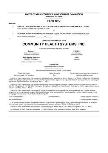 Thumbnail Community Health Systems
 10-Q Quarterly Report FY2020 