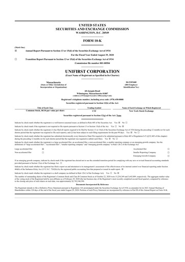 Thumbnail UniFirst 10-K Annual Report 2020