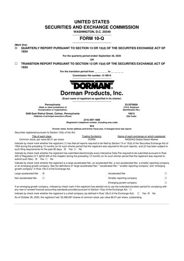 Thumbnail Dorman Products 10-Q Quarterly Report FY2020 