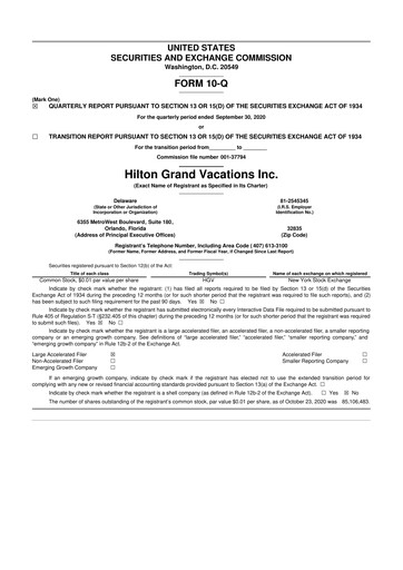 Thumbnail Hilton Grand Vacations
 10-Q Quarterly Report FY2020 