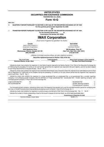 Thumbnail Imax Corp 10-Q Quarterly Report FY2020 