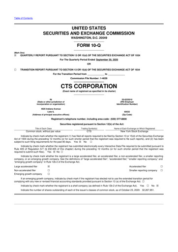 Thumbnail CTS Corporation 10-Q Quarterly Report FY2020 