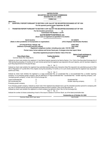 Thumbnail Martin Marietta Materials 10-Q Quarterly Report FY2020 
