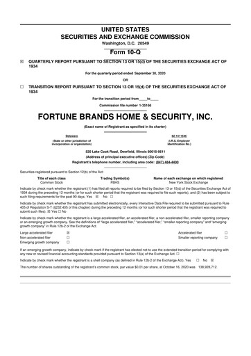 Thumbnail Fortune Brands Innovations 10-Q Quarterly Report FY2020 