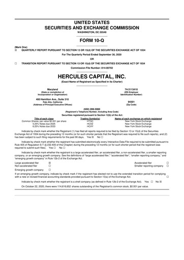 Thumbnail Hercules Capital
 10-Q Quarterly Report FY 