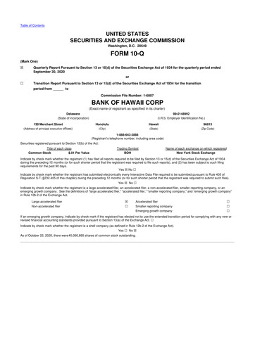 Thumbnail Bank of Hawaii
 10-Q Quarterly Report FY2020 