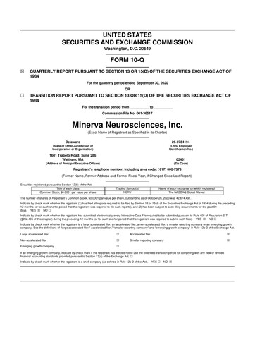 Vorschaubild Minerva Neurosciences
 10-Q Quartalsbericht  