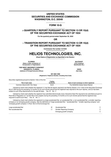 Thumbnail Helios Technologies 10-Q Quarterly Report FY2020 