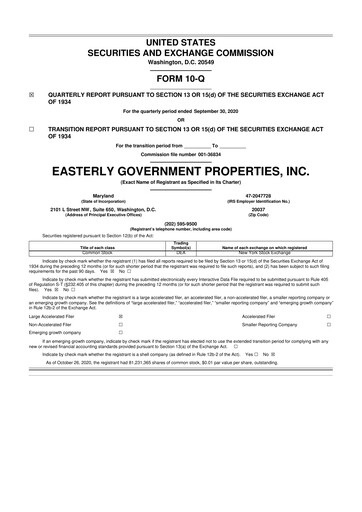 Thumbnail Easterly Government Properties 10-Q Quarterly Report FY 