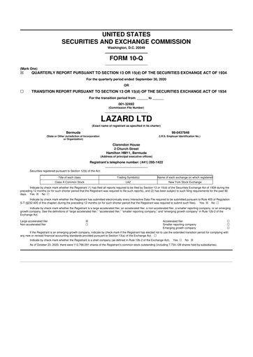 Thumbnail Lazard 10-Q Quarterly Report FY2020 